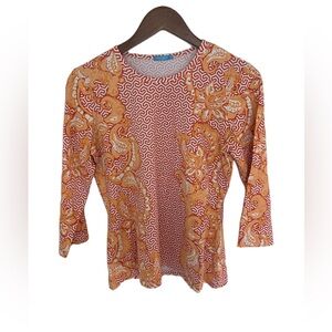 J McLaughlin Catalina Cloth Women’s Shirt Medium Orange Pink Paisley Long Sleeve